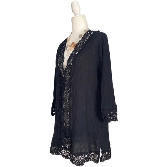 La Blanca Deep V Neck Lace Trim Semi Sheer Coverup - Picture 4 of 5